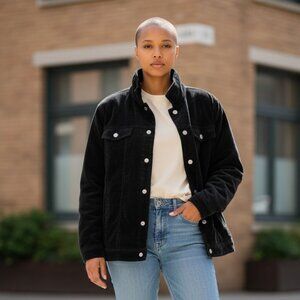 Premium Black Corduroy Trucker Jacket with Funnel Neck 1X (A1)